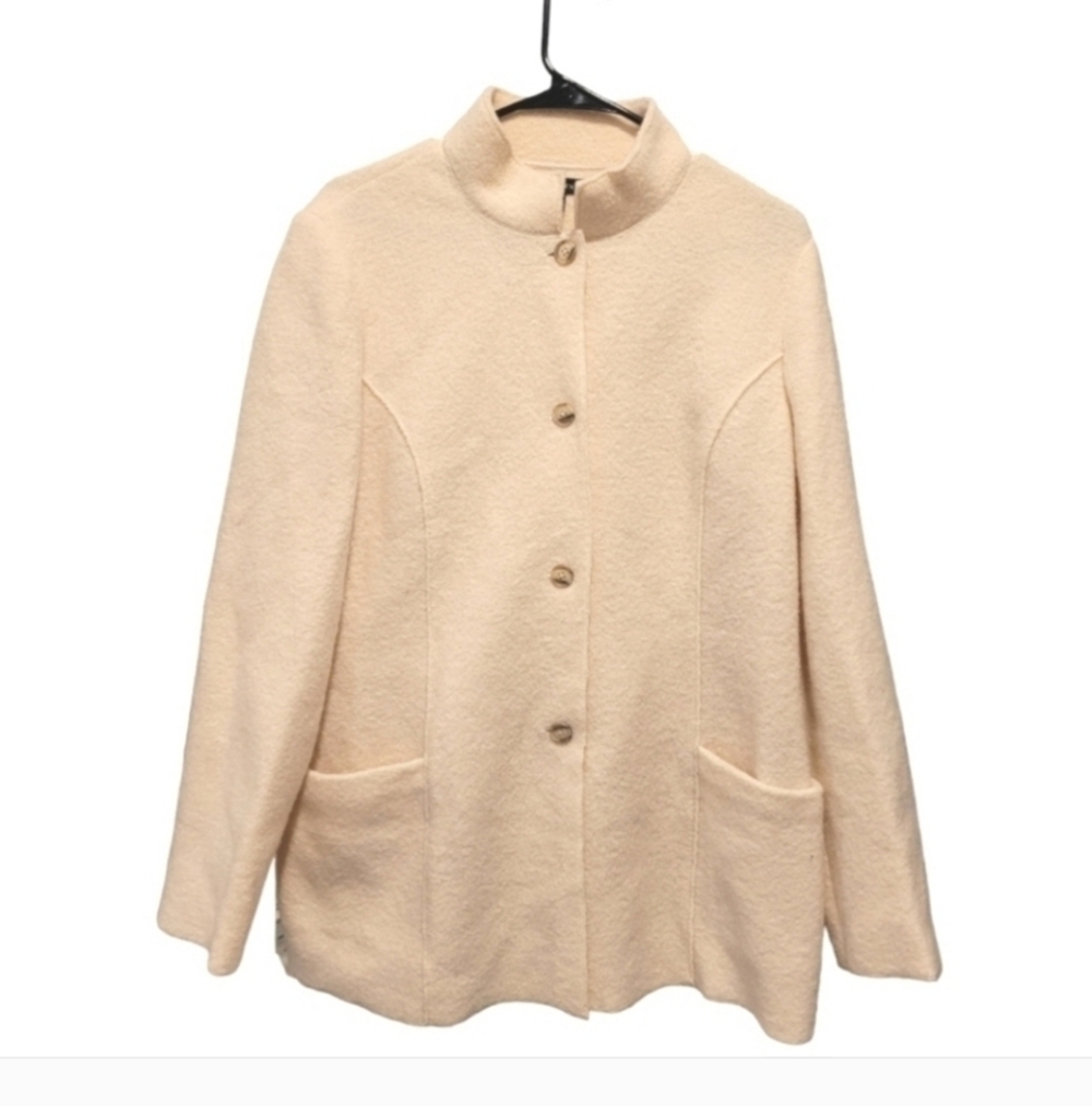 Lands' End Kids Wool Cream Button Up Coat Size 14